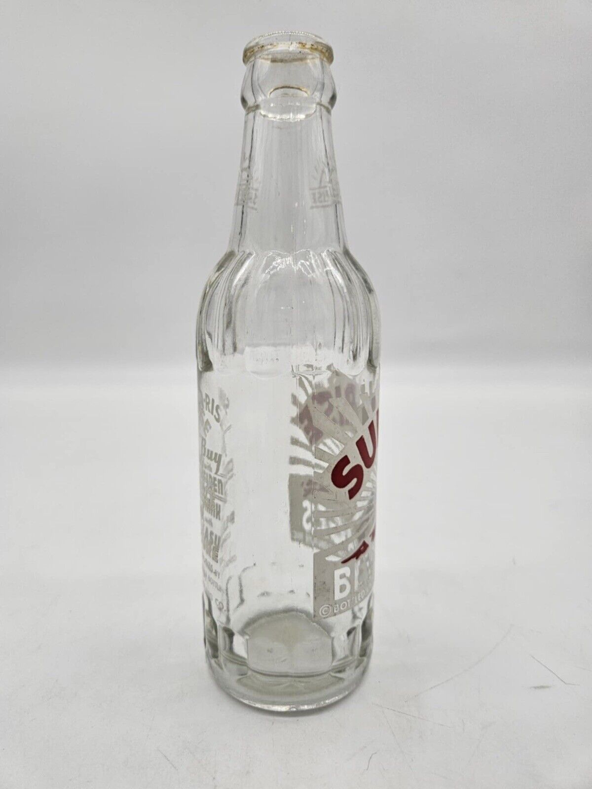 Sunrise Red & White Label ACL Soda Bottle 7oz  Squat