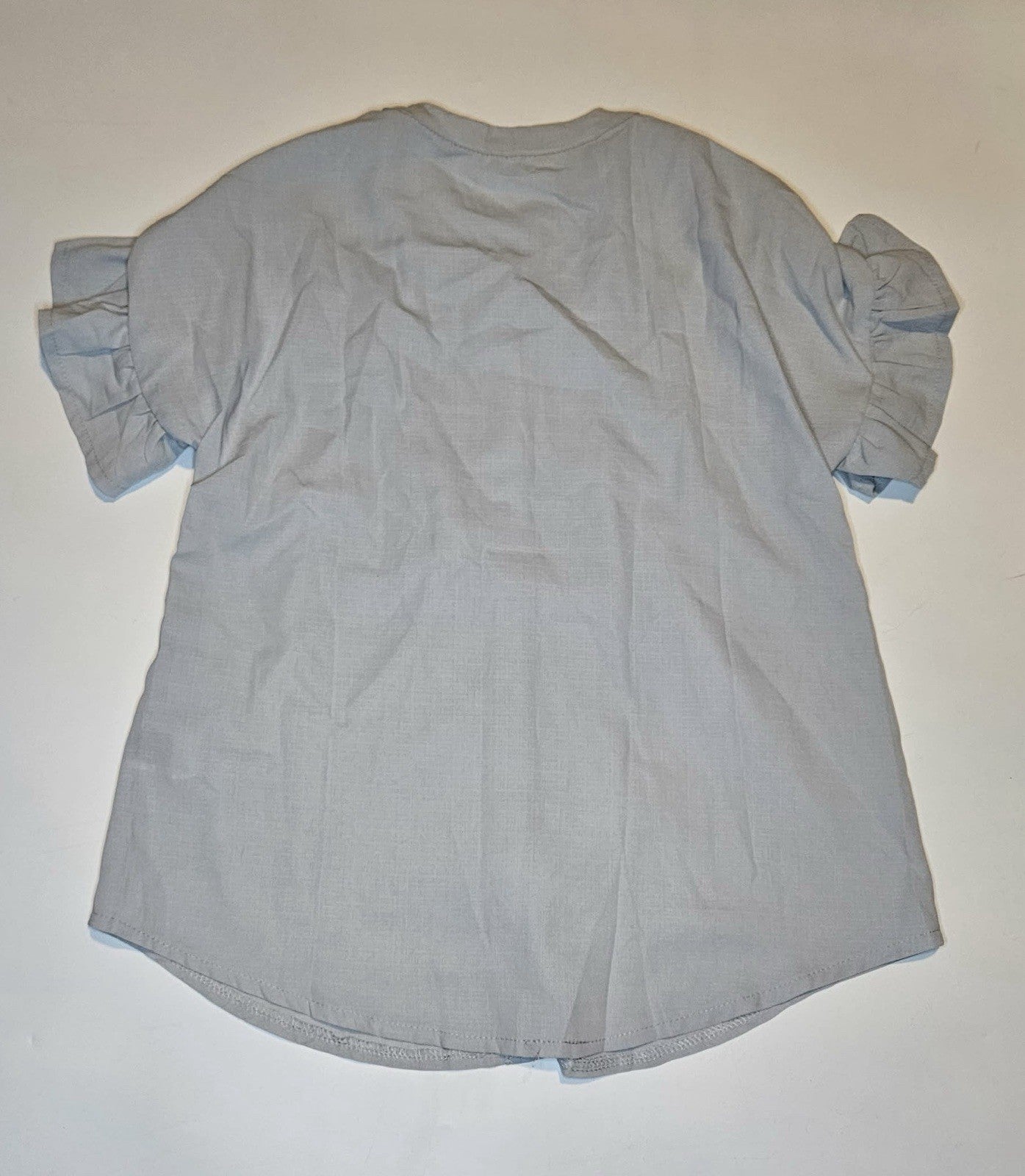 Women’s Light Blue Short Sleeve Button Front Blouse Ruffle Sleeves Size S
