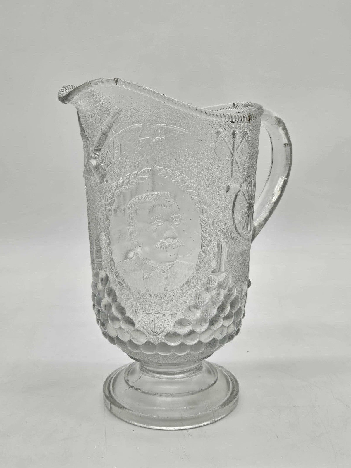 PITCHER EAPG BEATTY-BRADY -ADMIRAL DEWEY- Clear Glass Spanish Amer War ANTIQUE