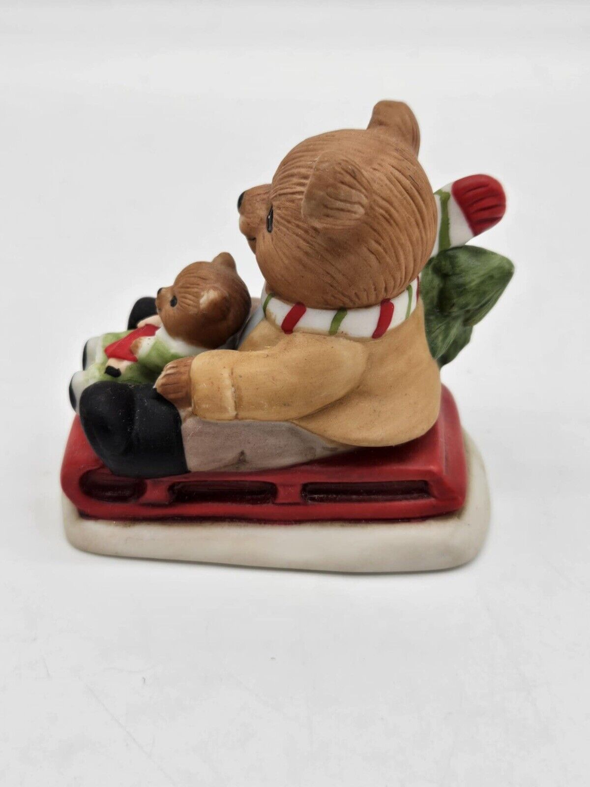 Vintage Homco #5102 Christmas Teddy Bears Riding Sled w/ tree