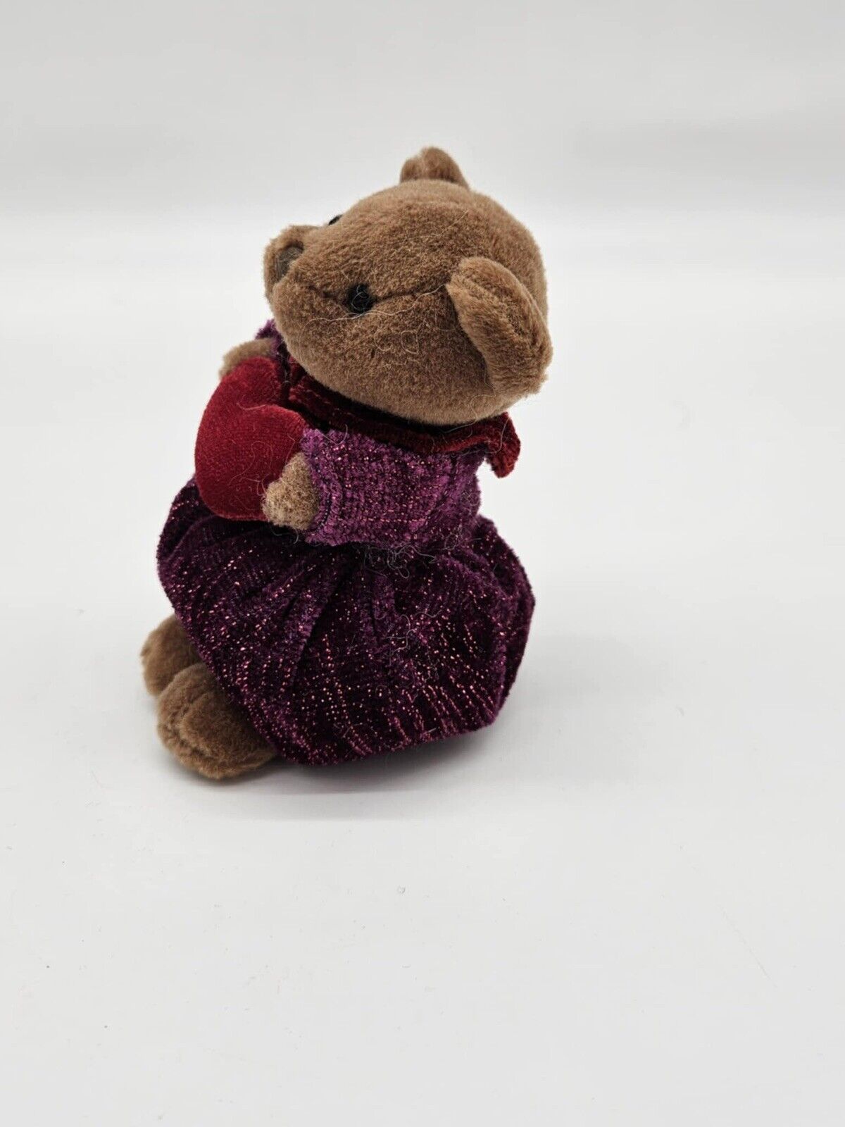 Russ Berrie plush glitter bear #4913, red & purple with heart