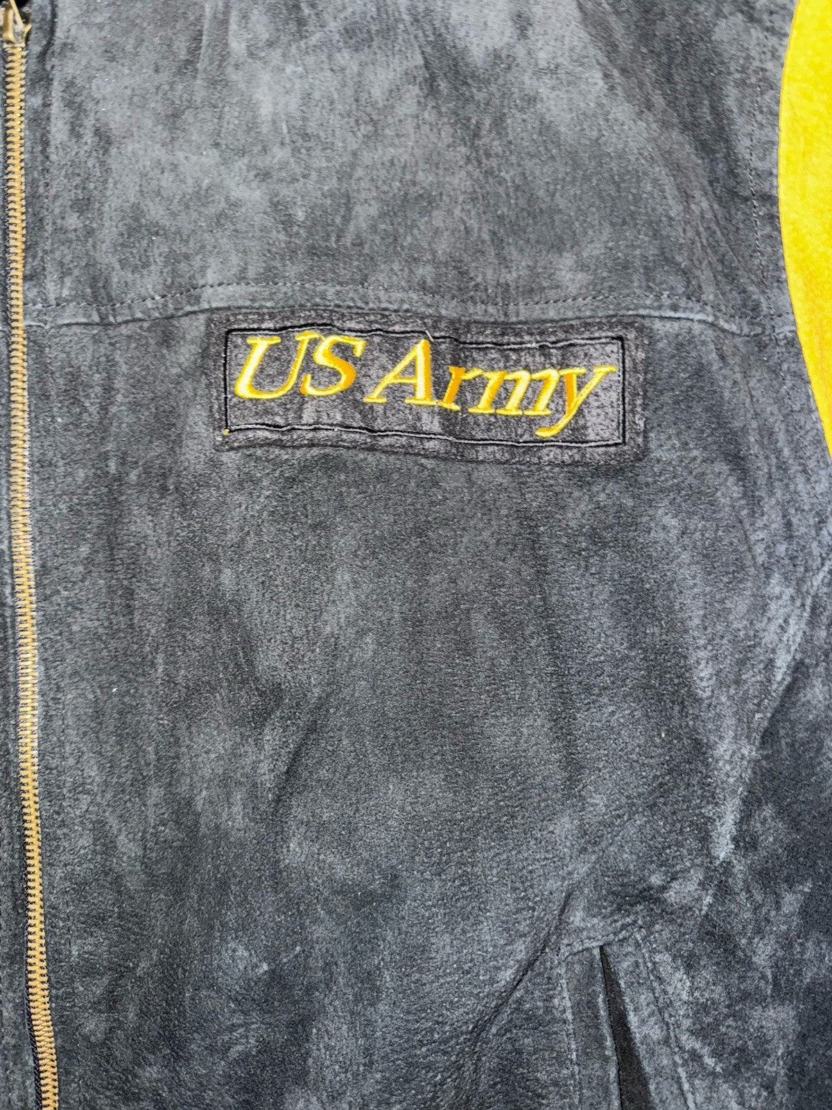 Vintage Leather U.S. Army Bomber Jacket Mens Large  Black And Yellow size L