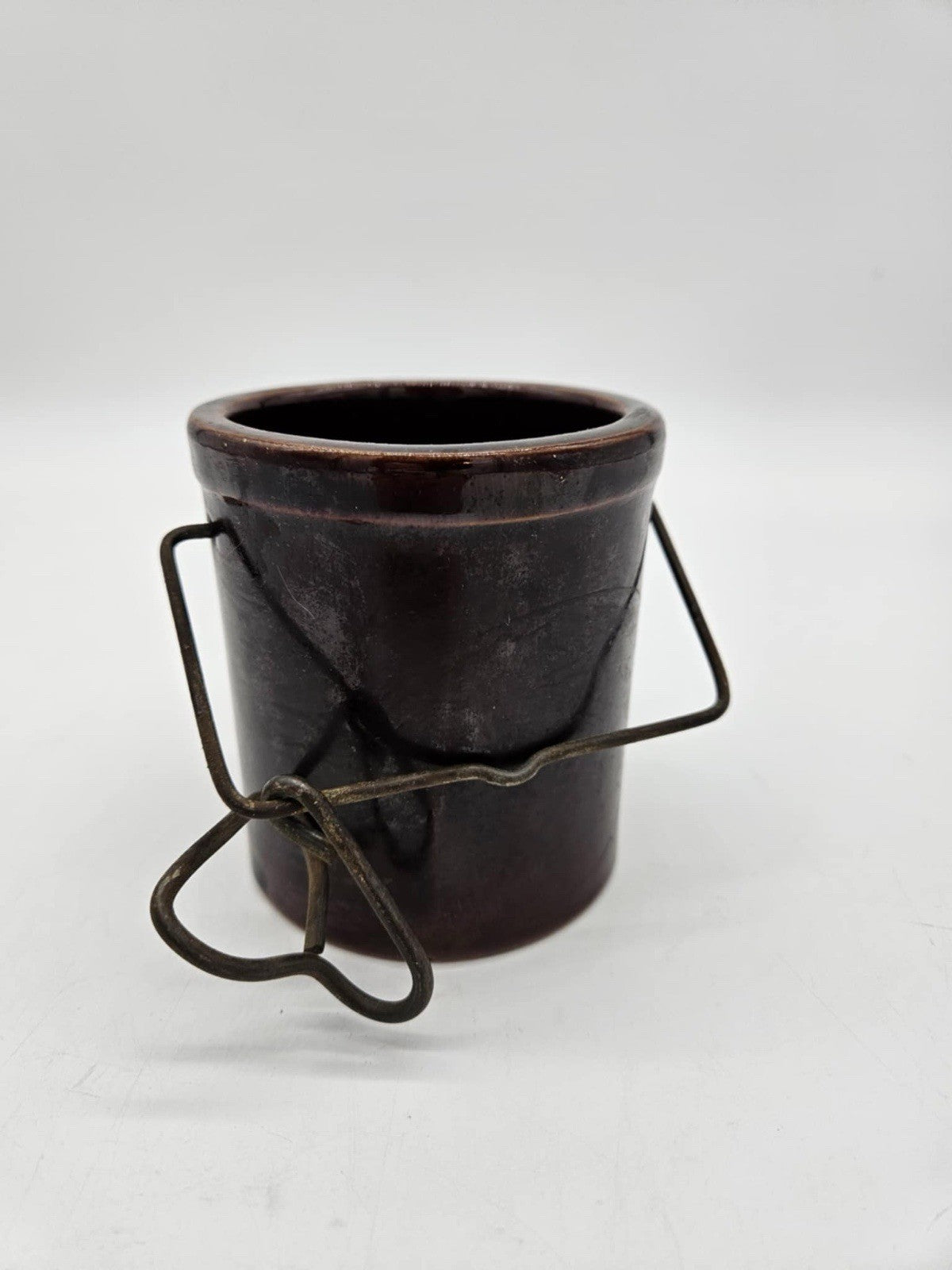 vintage brown cheese crock antique no lid in good condition 