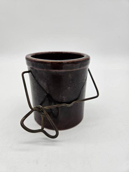 vintage brown cheese crock antique no lid in good condition 