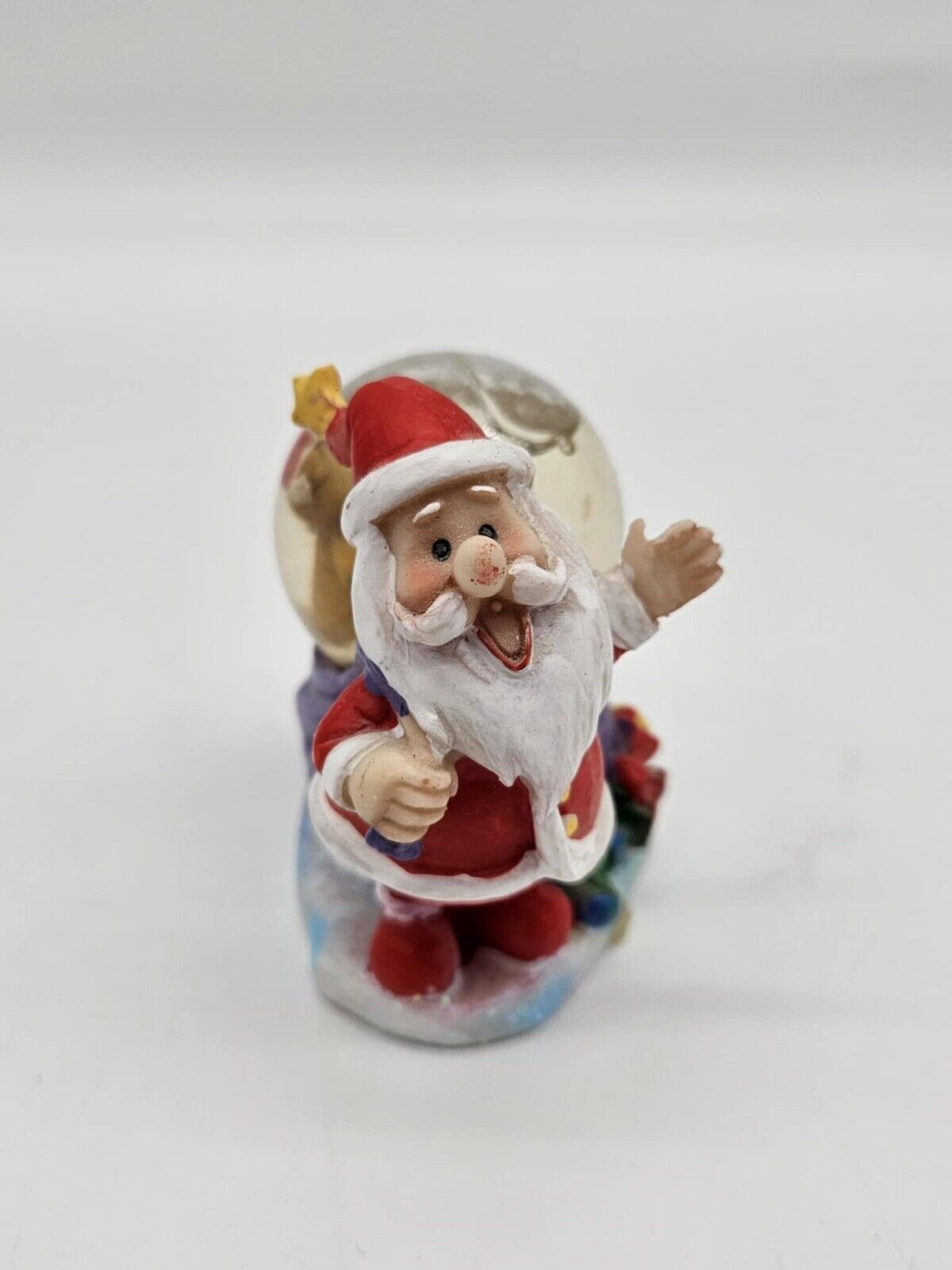 RARE VINTAGE CHRISTMAS Santa Claus Small Snow Globe 3" Teddy Bear in Globe