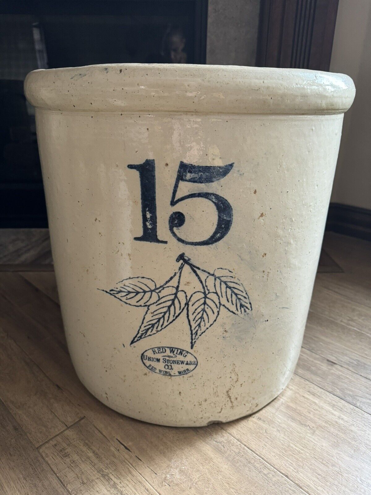 Antique 15 Gallon Birch Leaf Stoneware Antique Red Wing Crock