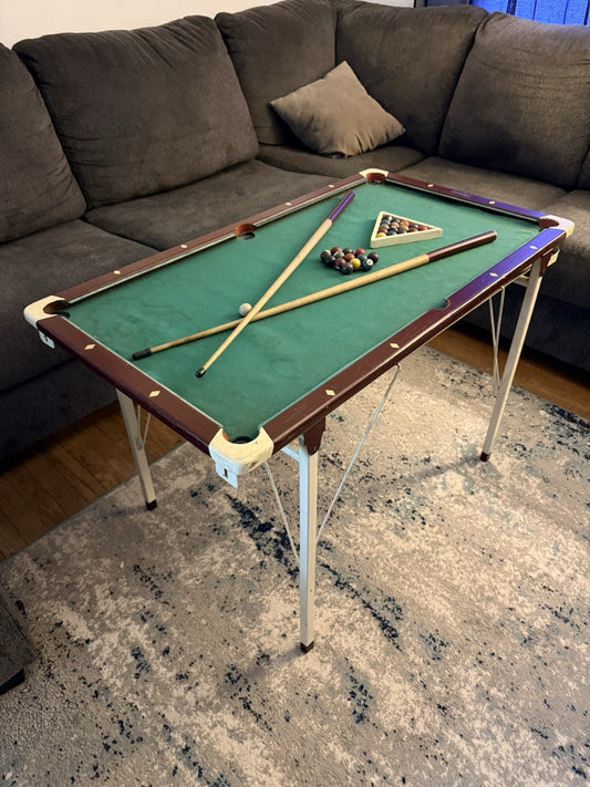 Vintage Burrowes 401 Miniature Pool table w/ 2 sticks, xtra balls & rack, RARE!!