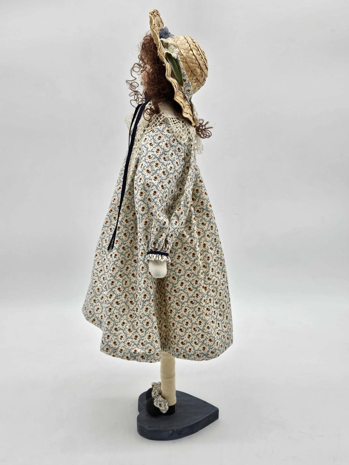 Handmade Country Girl Cloth Doll w Straw Hat & Basket