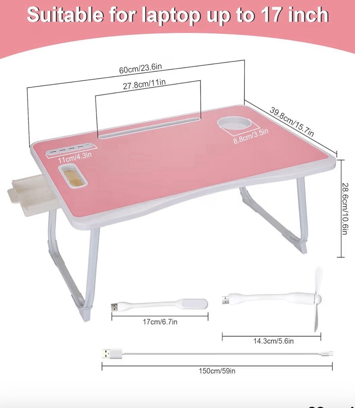 Portable Lap Desk Bed Table Tray, Laptop Stand with Cup Holder & Tablet Slot
