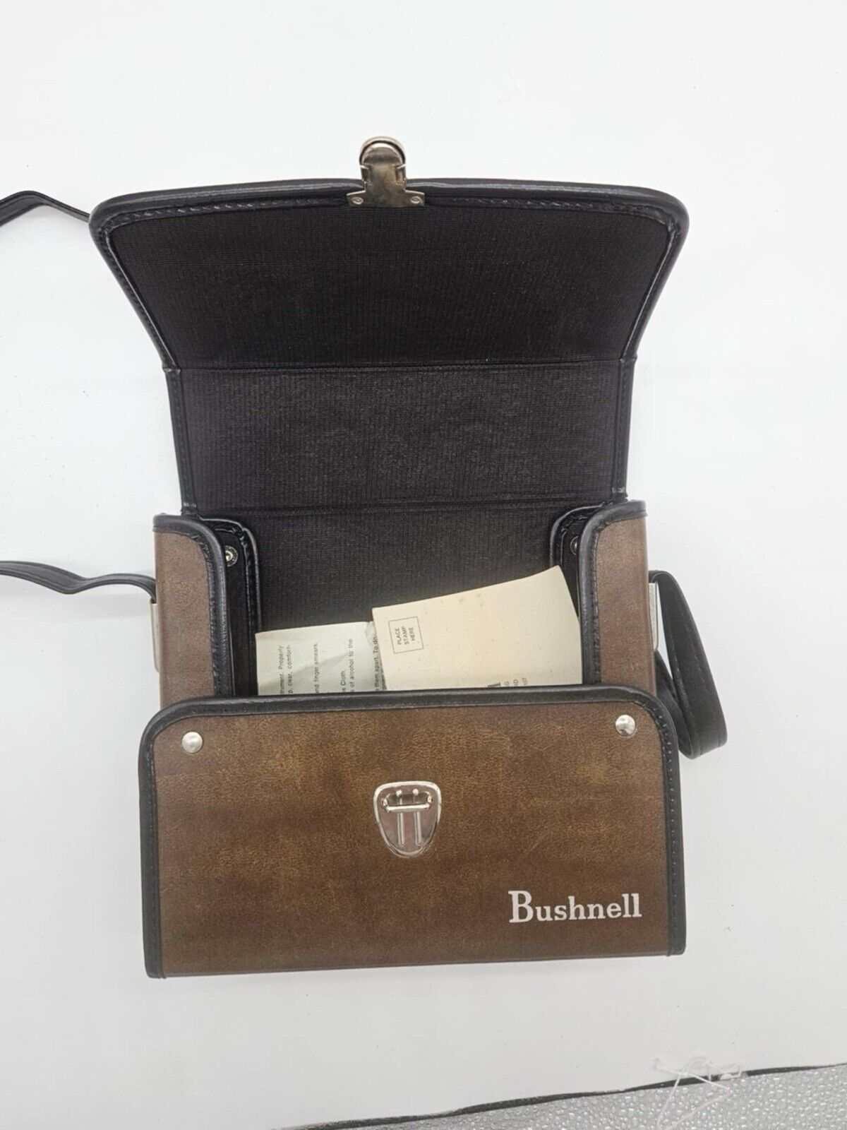 Vtg Bushnell Leather Hard Case Binoculars & Carry Strap 7.5 X 6 Small Brown