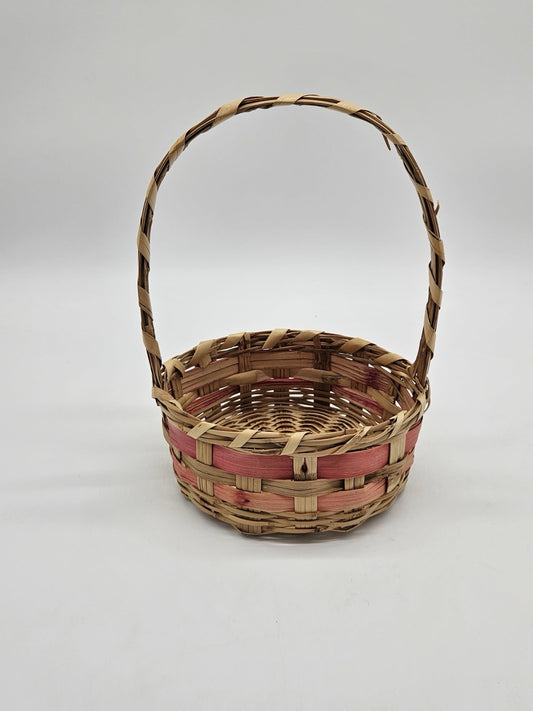 Vintage 1950's/60's Bamboo Wicker Pink  Splints Easter Basket Oval