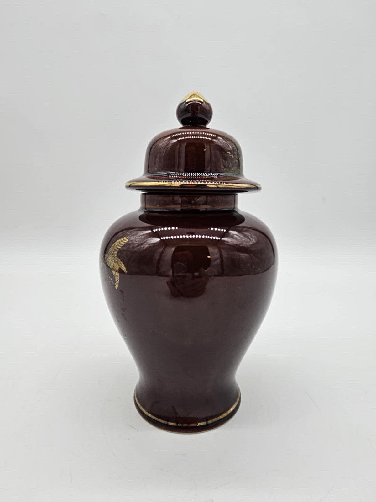 Vintage 10" Japanese Ginger Jar Trimmed In Gold