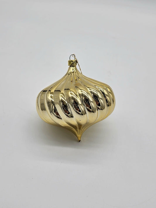 Vintage Gold Ribbed Glass Christmas Ornament