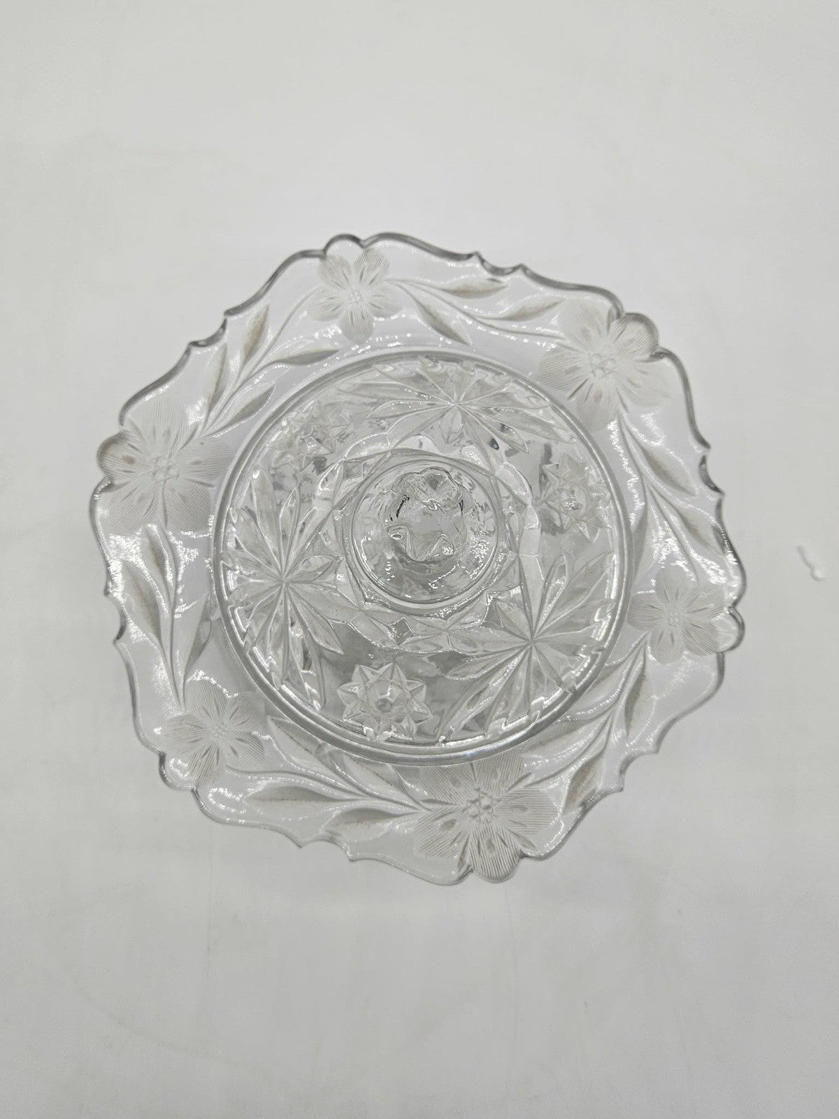 Vintage Clear Pressed Glass Pedestal Candy Dish with Lid