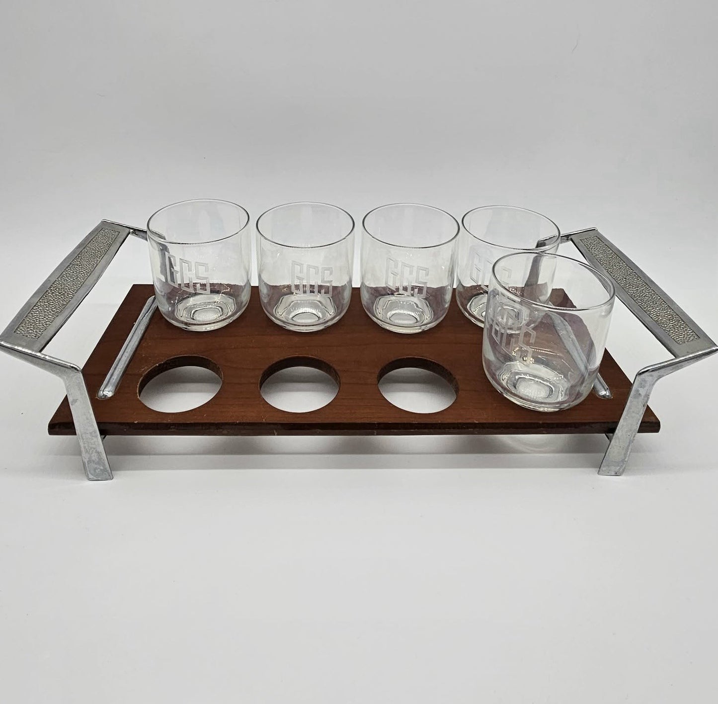 Vintage Mid-Century Barware Glasses Set with Caddy, 15 Pieces