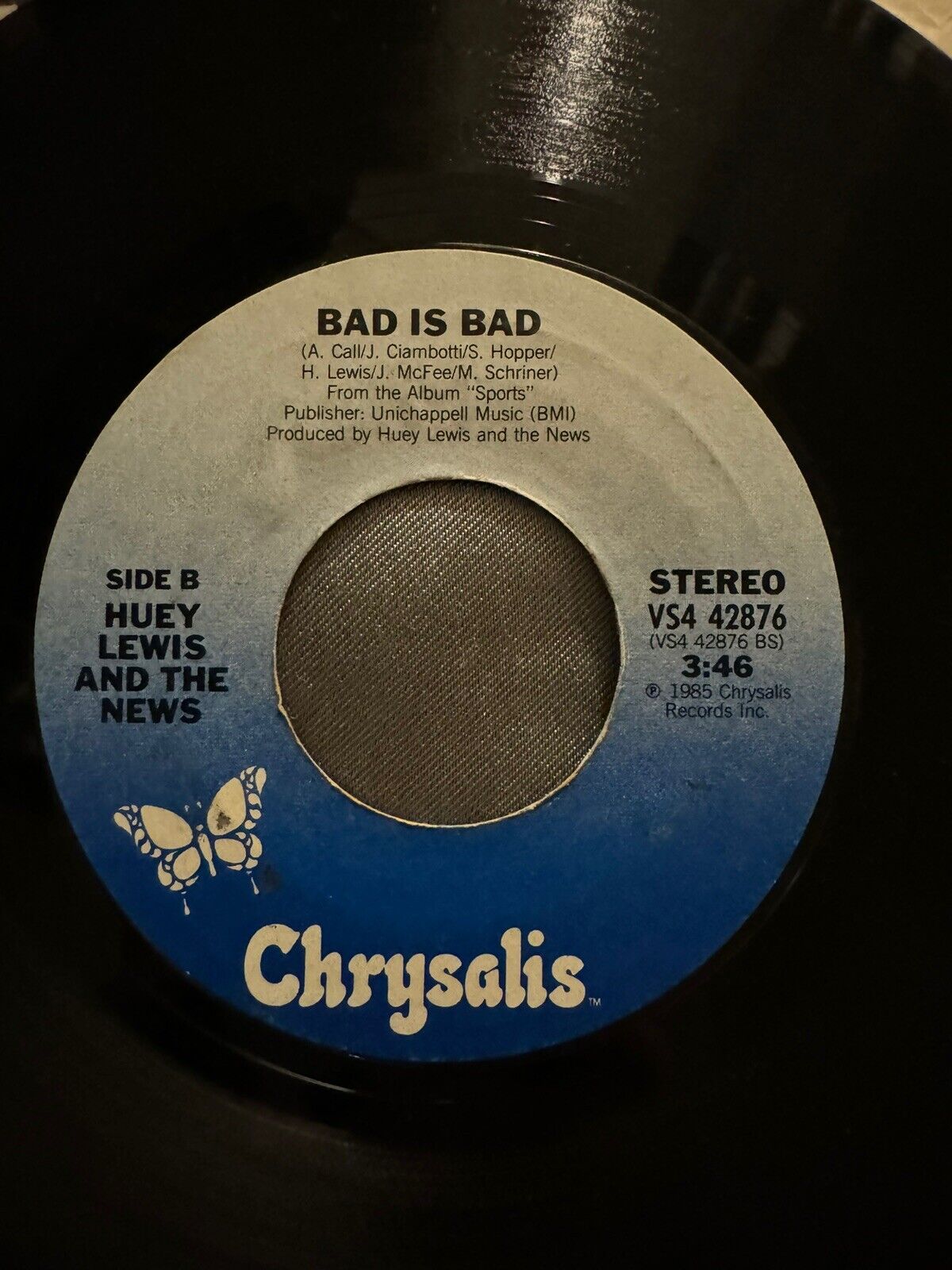 Rock 45 Huey Lewis And The News - Power Of Love / Bad Is Bad On Chrysalis