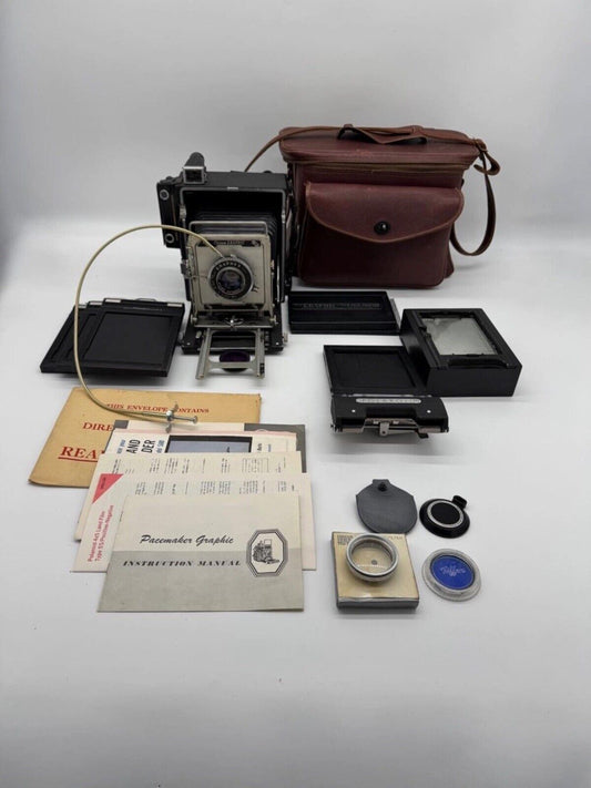 Vtg Graflex Pacemaker Crown Graphic 4 X 5 Press Camera w/ Accessories & Case