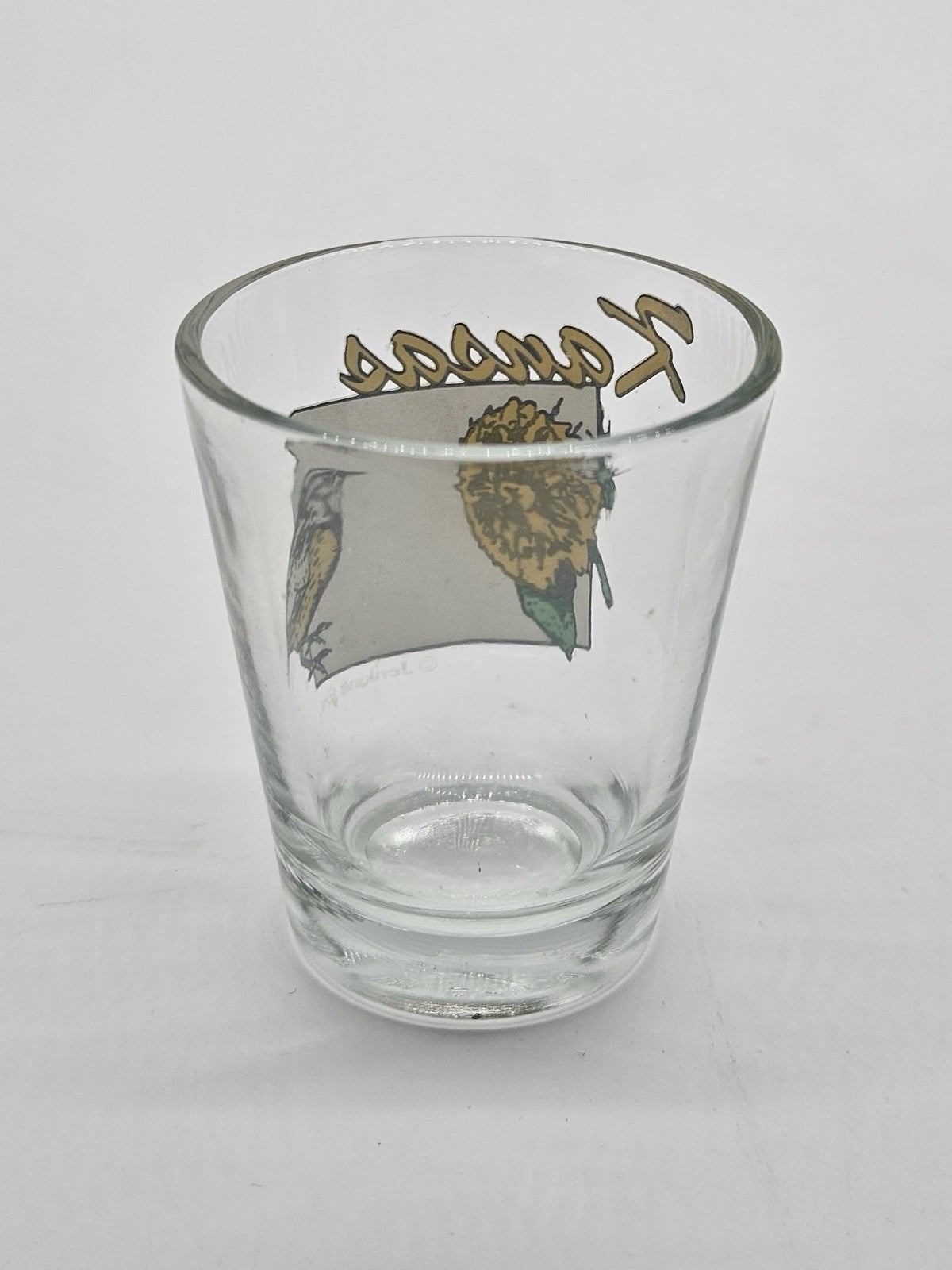 KANSAS SHOT GLASS STATE FLOWER BIRD OUTLINE VINTAGE TRAVEL SOUVENIR JENKINS ENT.