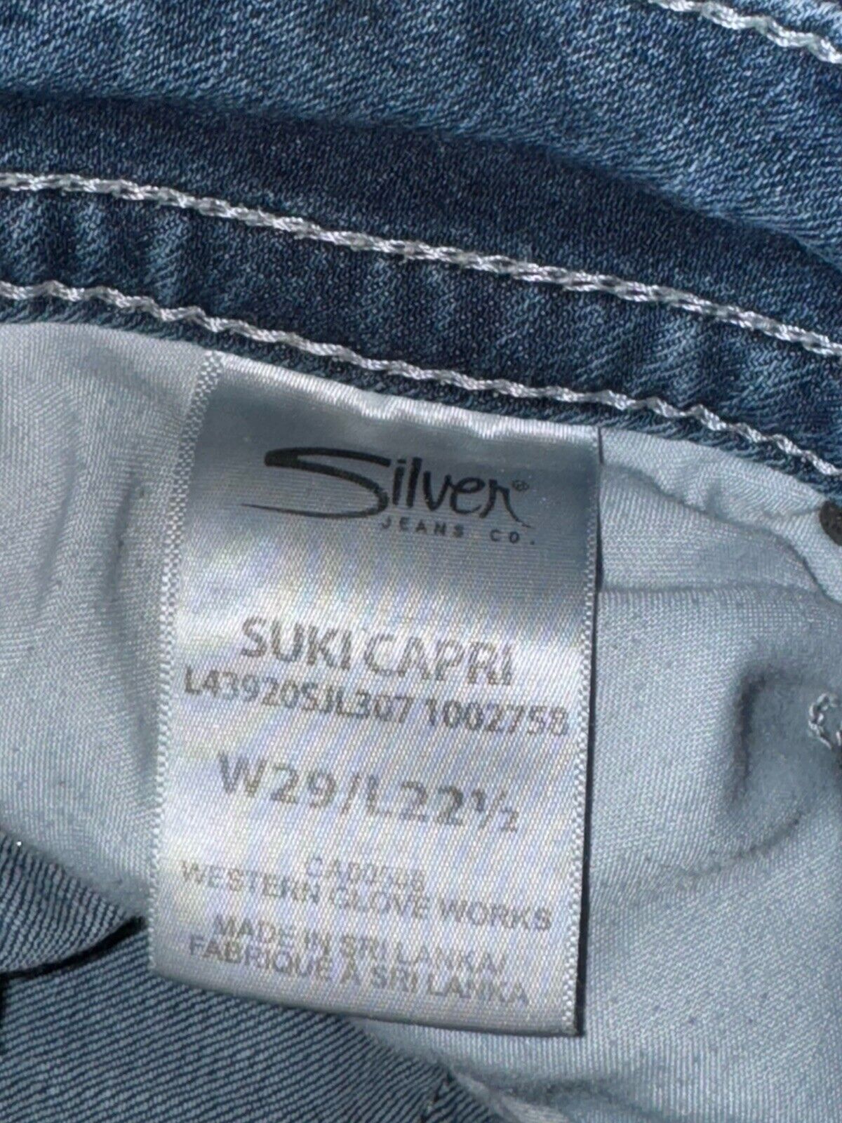 Silver Jeans Suki Capri Women's W29 L22 Dark Wash Blue Stretch Denim