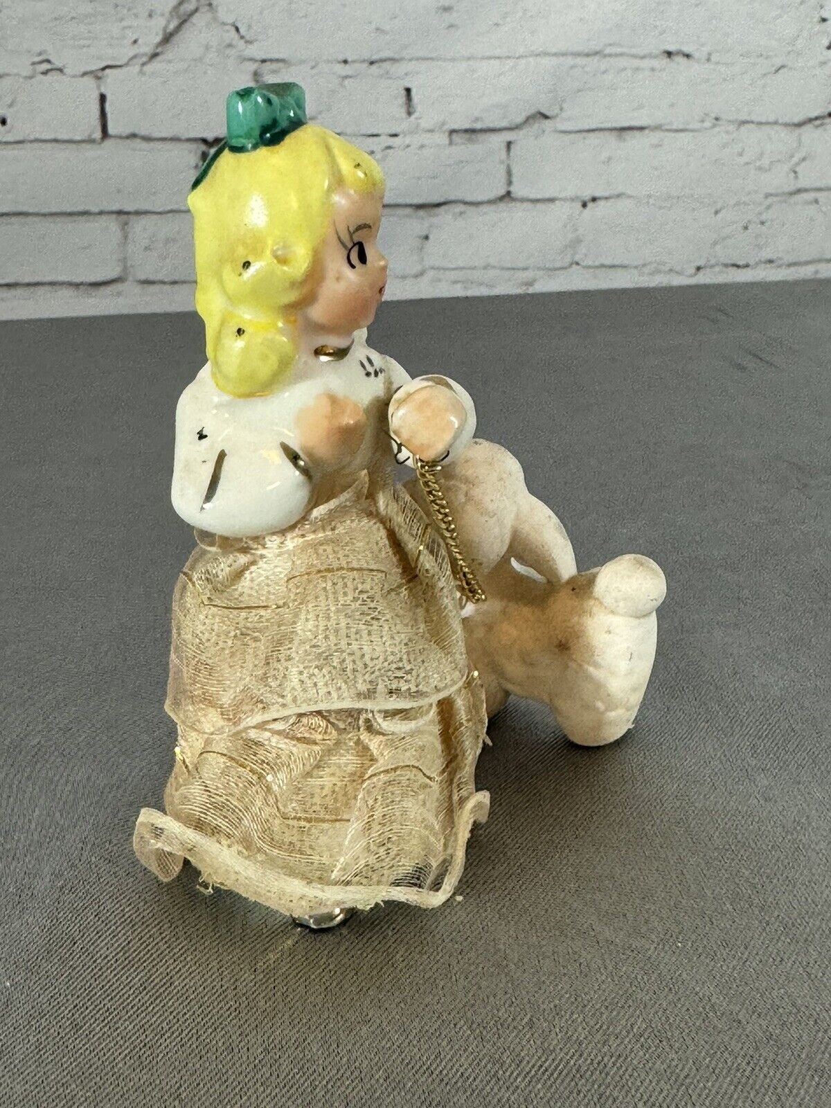 Vintage JL Co. Girl in Dress with Poodle on Leash Ceramic Figurine