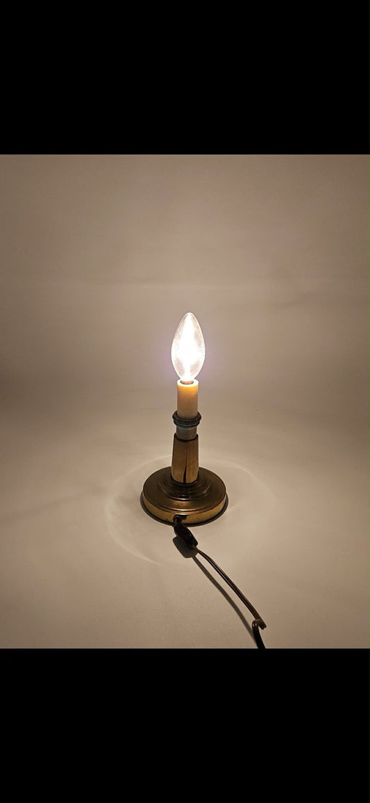 Vintage Brass Candlestick Table Lamp Small Accent Light w/ Cord Working