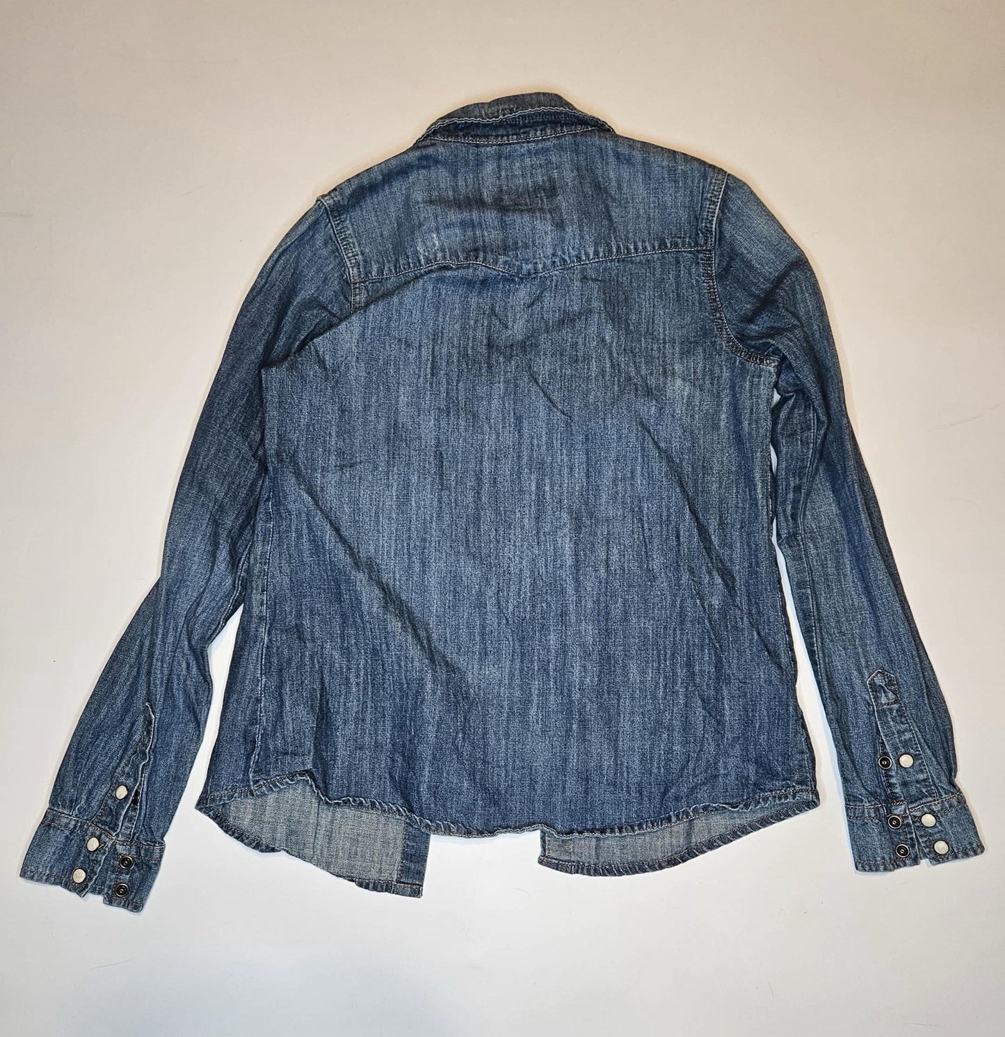 Forever 21 Premium Denim Button Front Shirt Jacket Womens Small Blue Jean Top