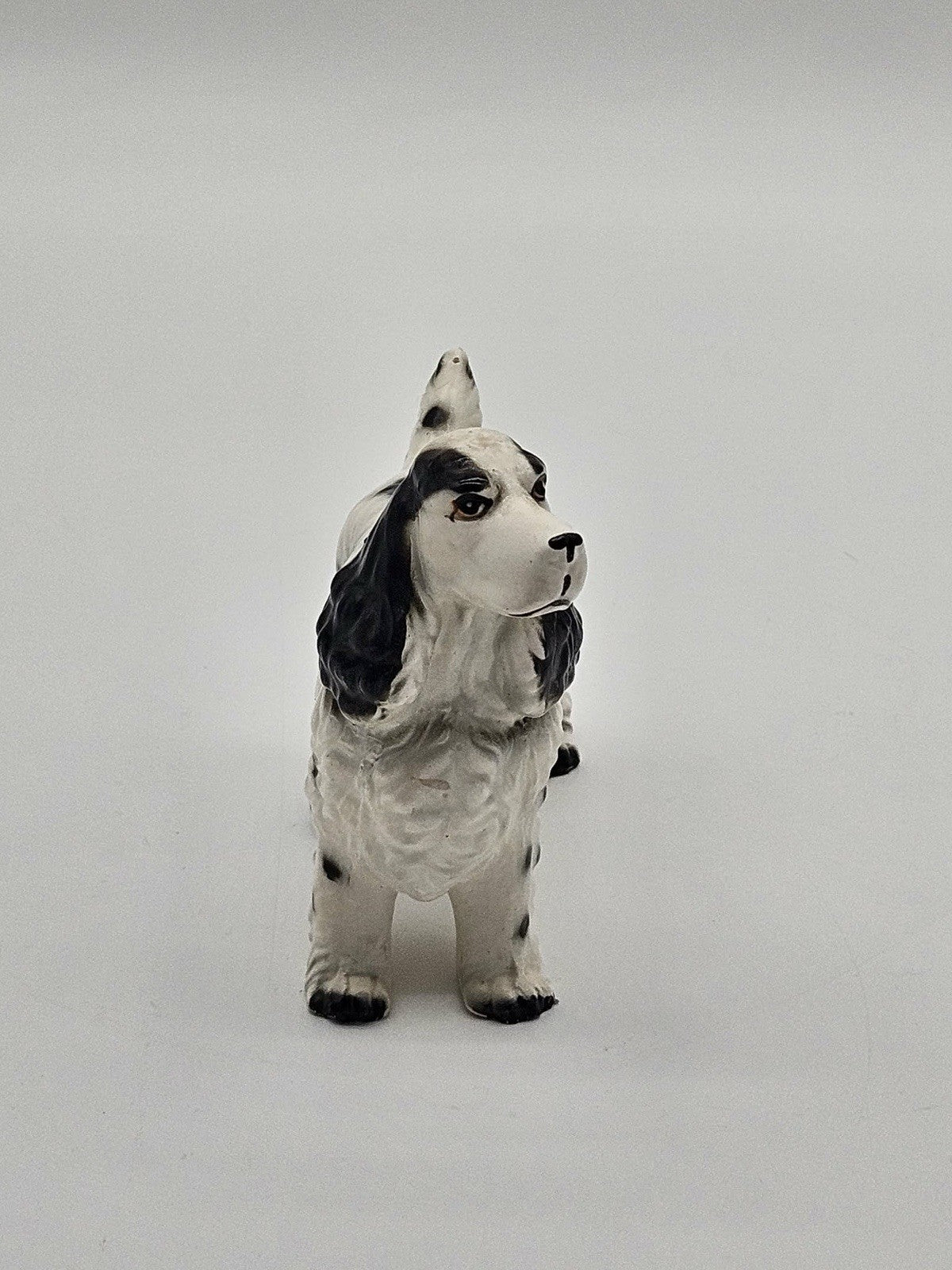 Vintage Cocker Spaniel Dog Black & White Ceramic Figurine 5"  Made in Japan