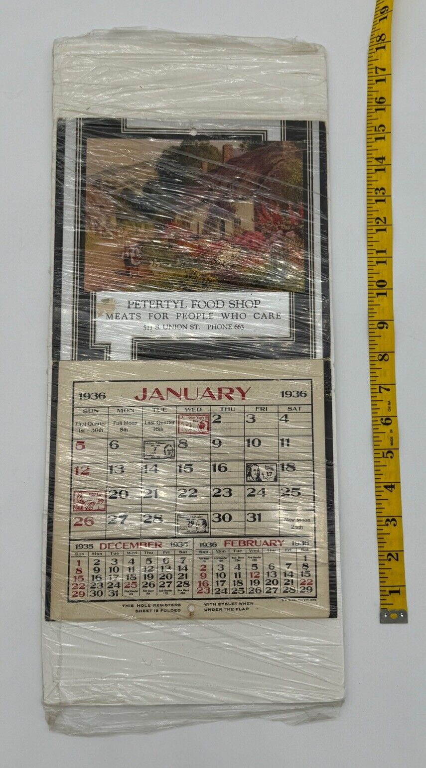 vintage PETERTYL FOOD SHOP 1936 Calander