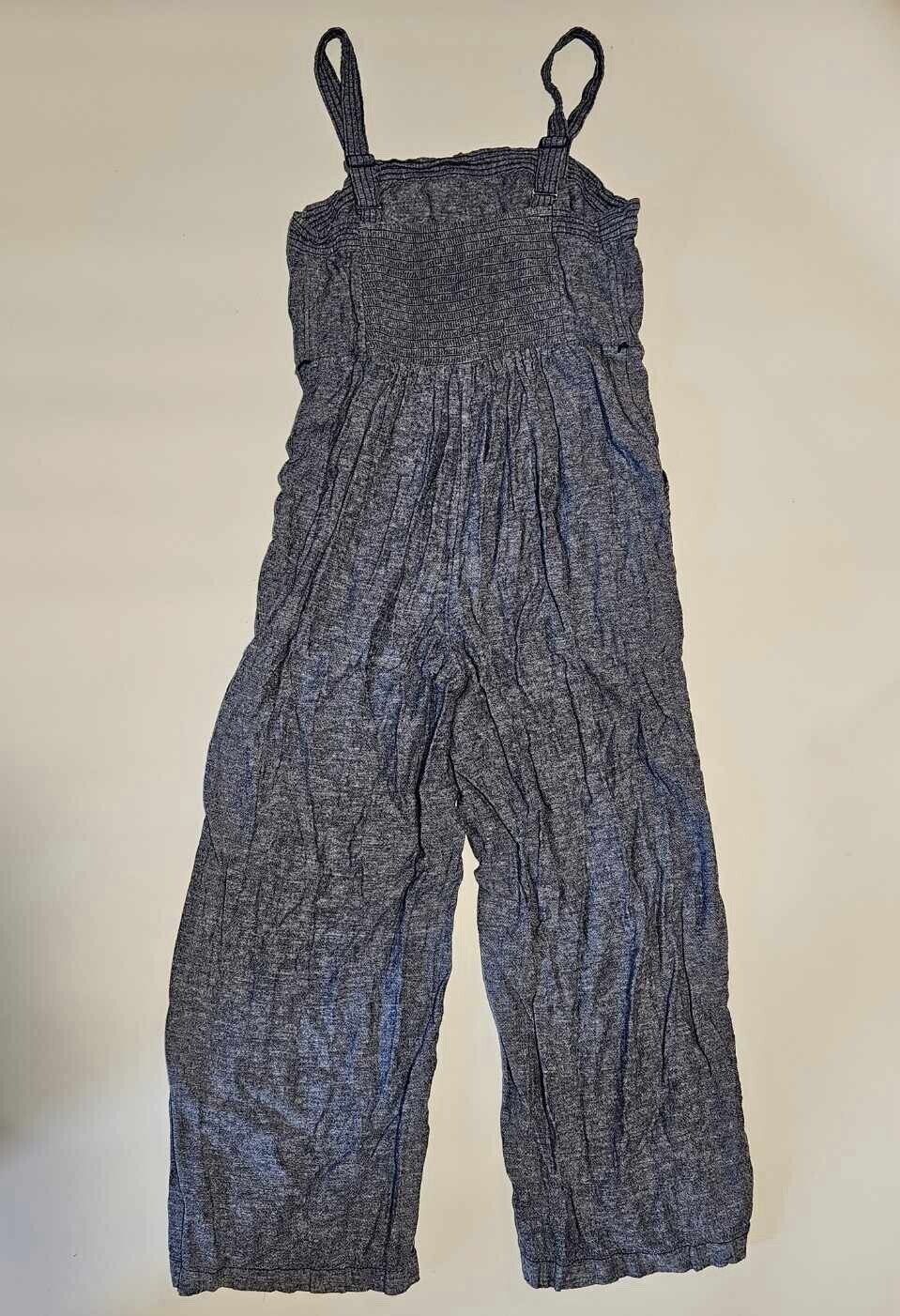 Old Navy Jumpsuit Womens Sz M Blue Linen Blend Smocked Wide Leg Overall