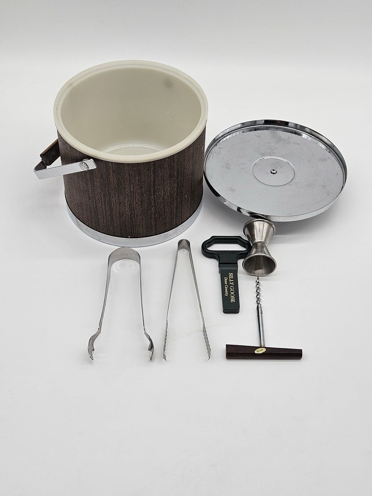 RETRO / Mid Century Modern Ice Bucket USA MCM BARWARE Decor w/ Accessories
