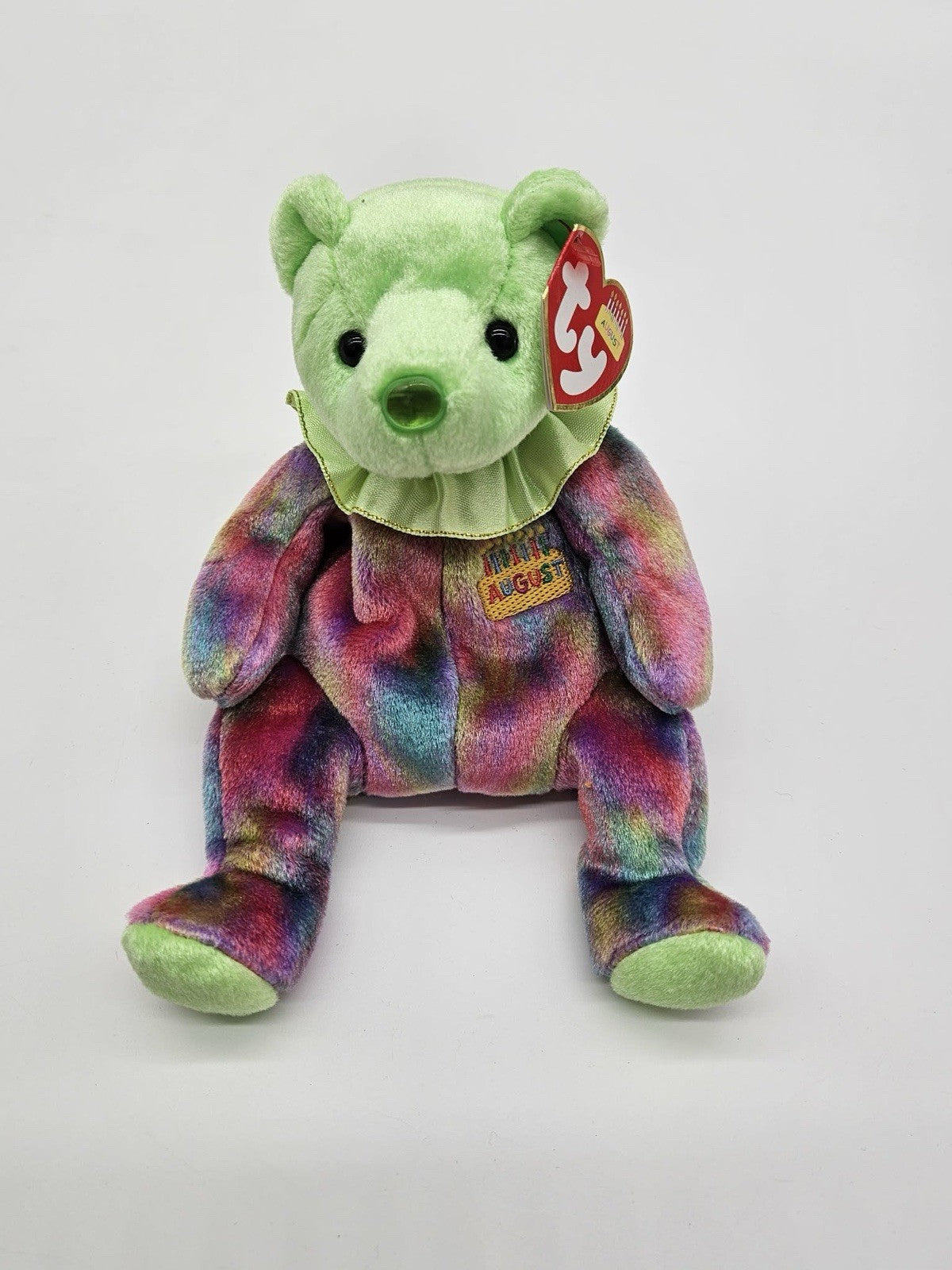 Ty Beanie Babies "August" - The Birthday Bear Plush Stuffed Animal Green - 2001