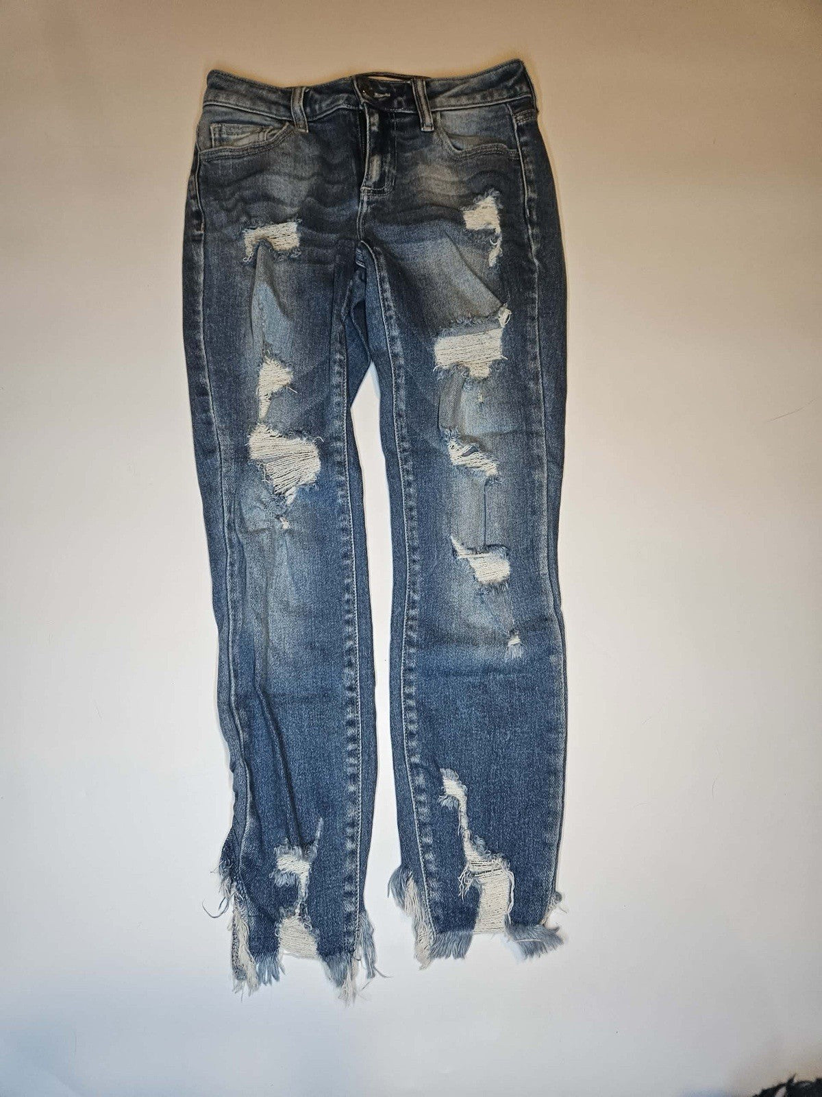 Cello Women’s Distressed Skinny Jeans Size 3 Blue Denim Raw Hem Stretch