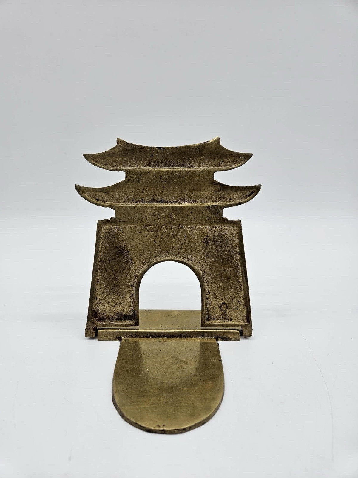 Vintage Chinoiserie Pagoda Brass Bookend