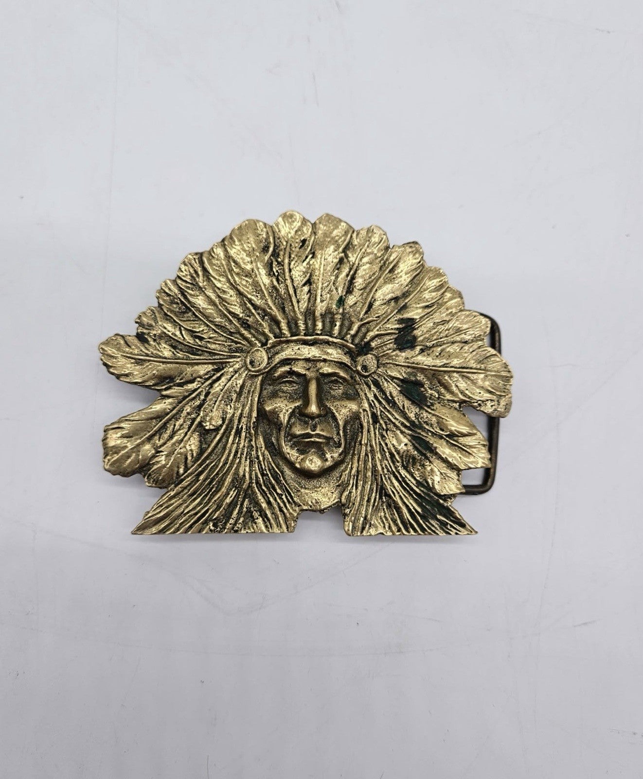 Indian Chief Brass Belt Buckle Santa Fe Memorabilia