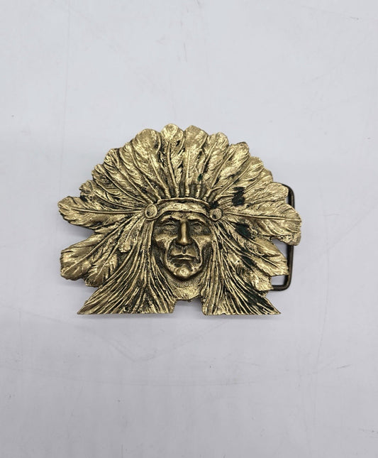 Indian Chief Brass Belt Buckle Santa Fe Memorabilia