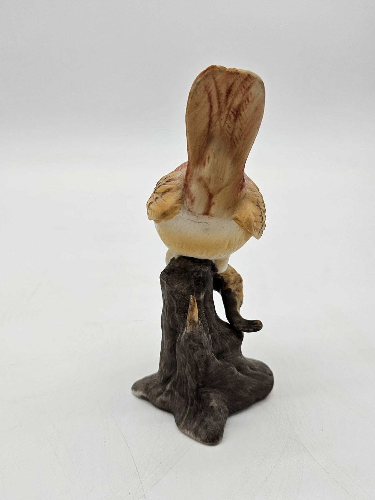 Vintage Made in Taiwan Wren Bird Figurine on Tree Stump • 3⅞" Tall