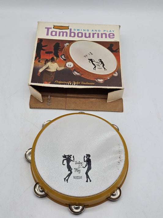 Emenee Vintage Swing And Play Yellow Plastic Music Hand Shake Closed Tambourine