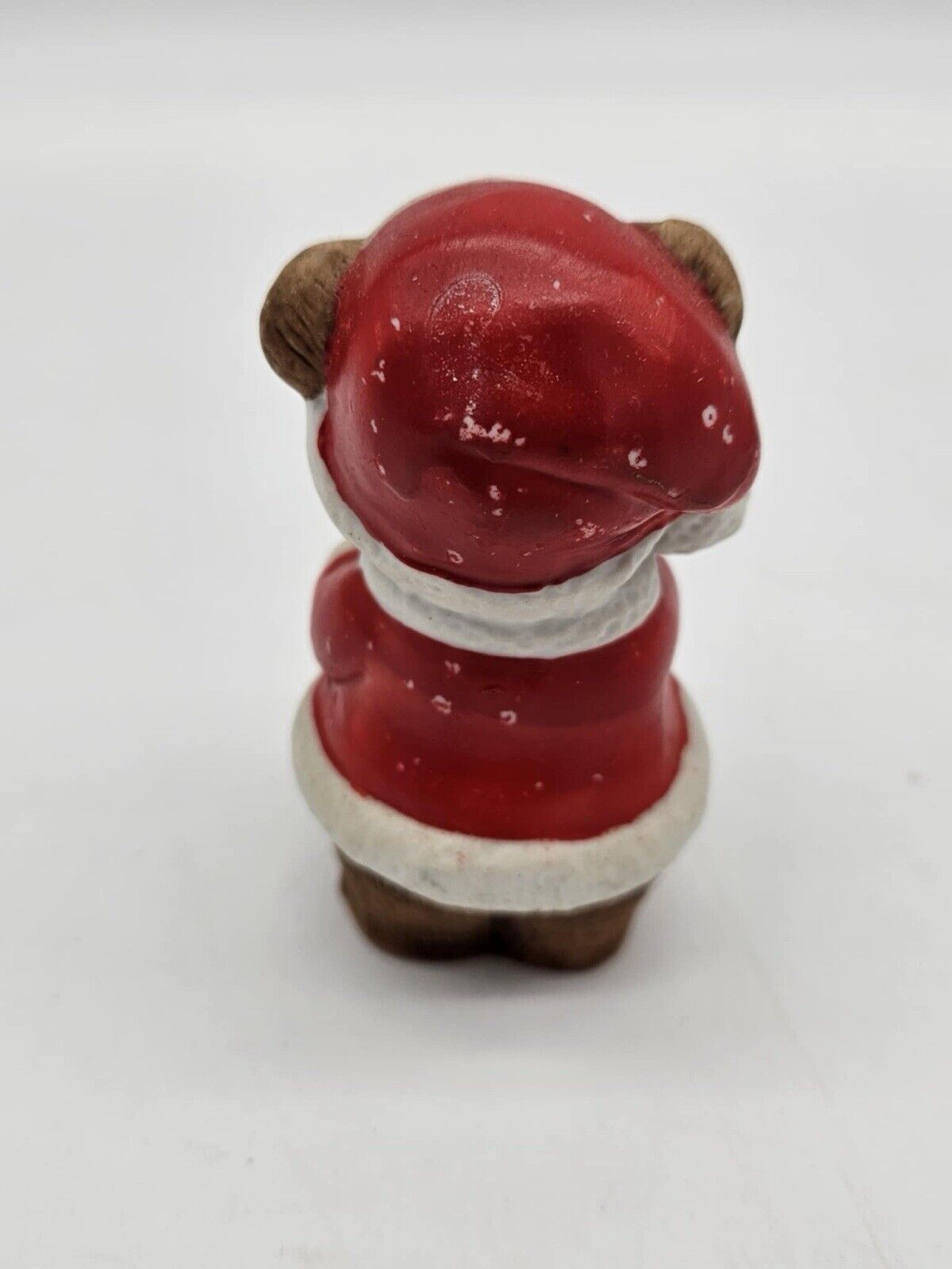 Lefton Christmas Bear Red Santa Suit Holding Green Present Figurine Vintage 3"H