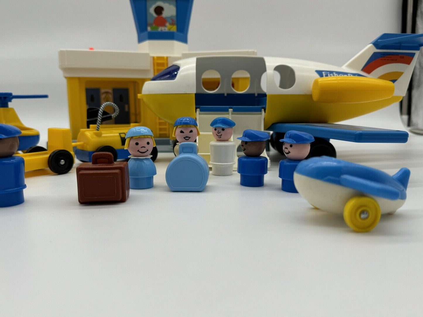 Vintage Fisher Price Little People Airport With Plane, Helicopter& Accessories