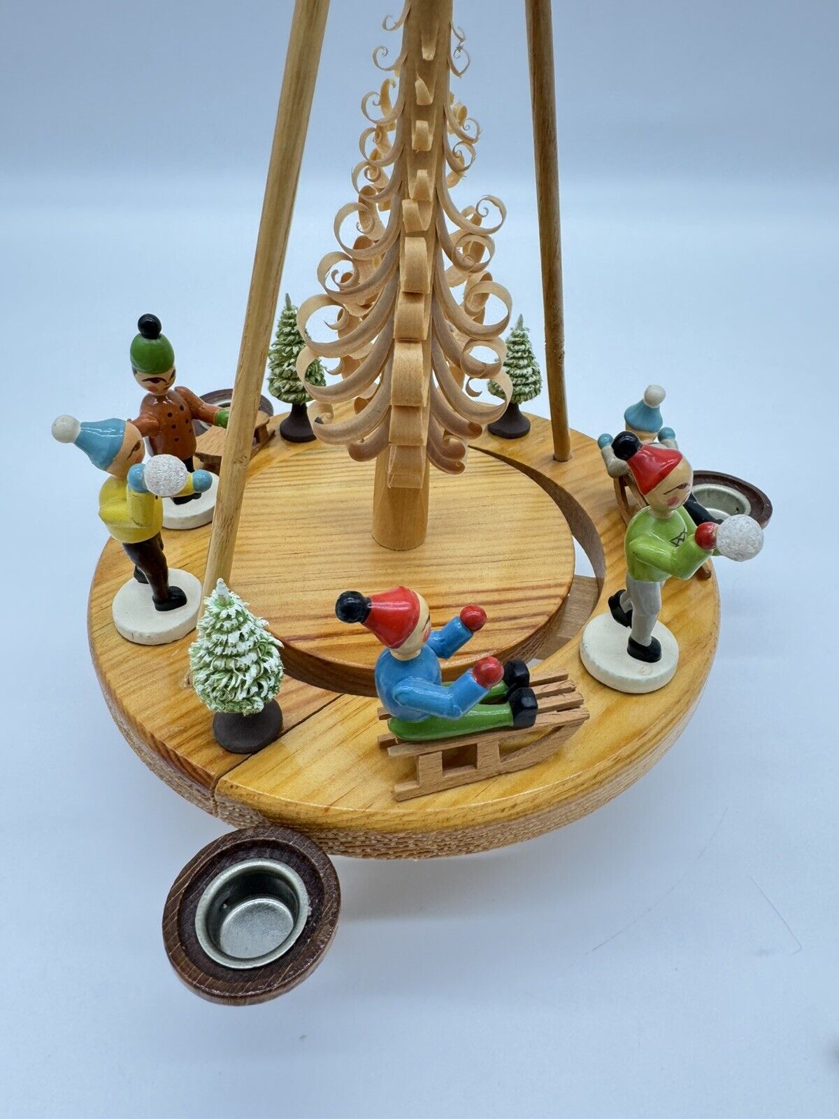 Vintage Erzgebirge Christmas Spinner Pyramid Wooden Winter Scene 11” Tall