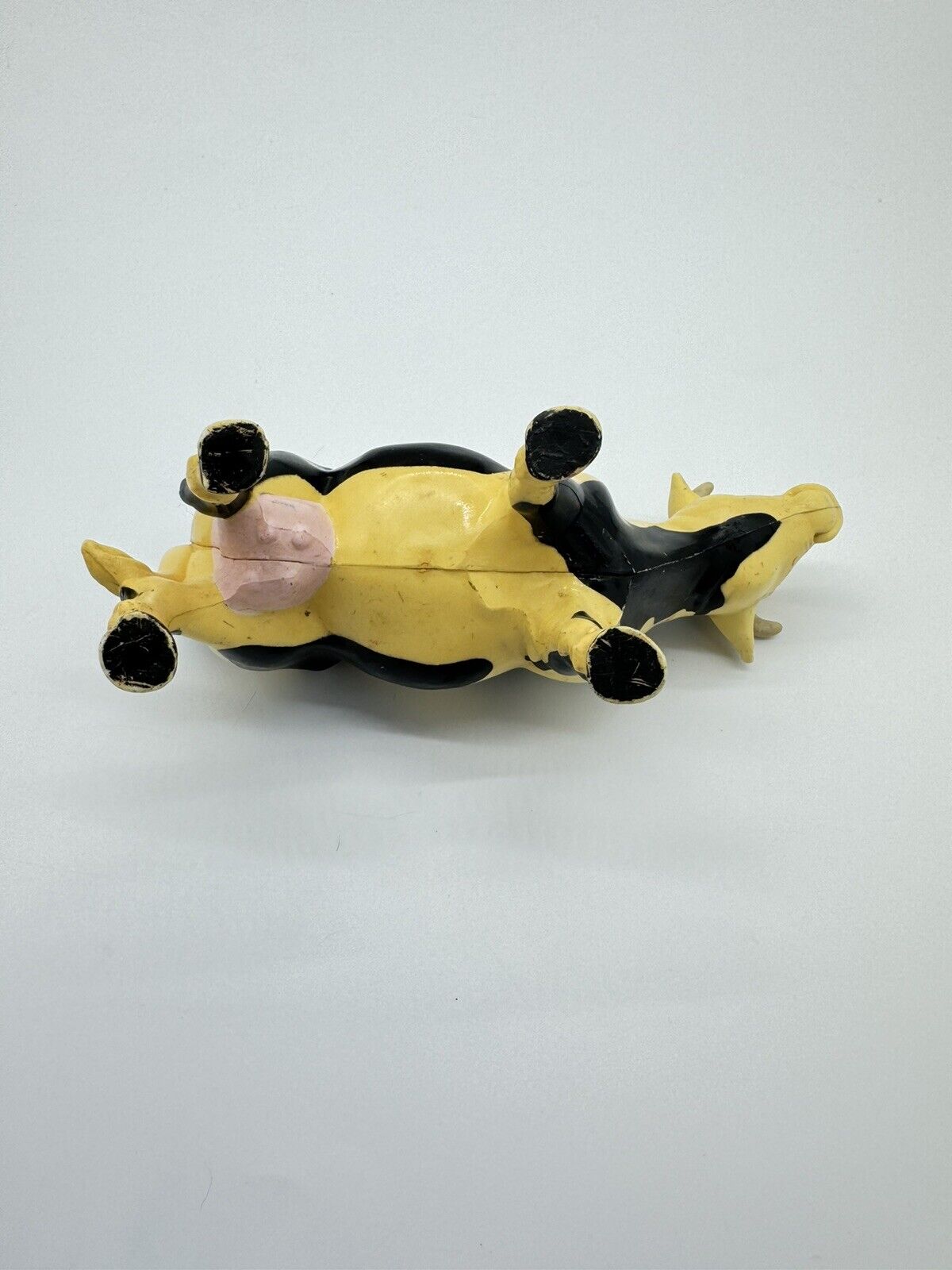 Vintage Plastic Cow Figure Toy Black And White Farm 1996 4"1/4 tall. 7"1/4 long.