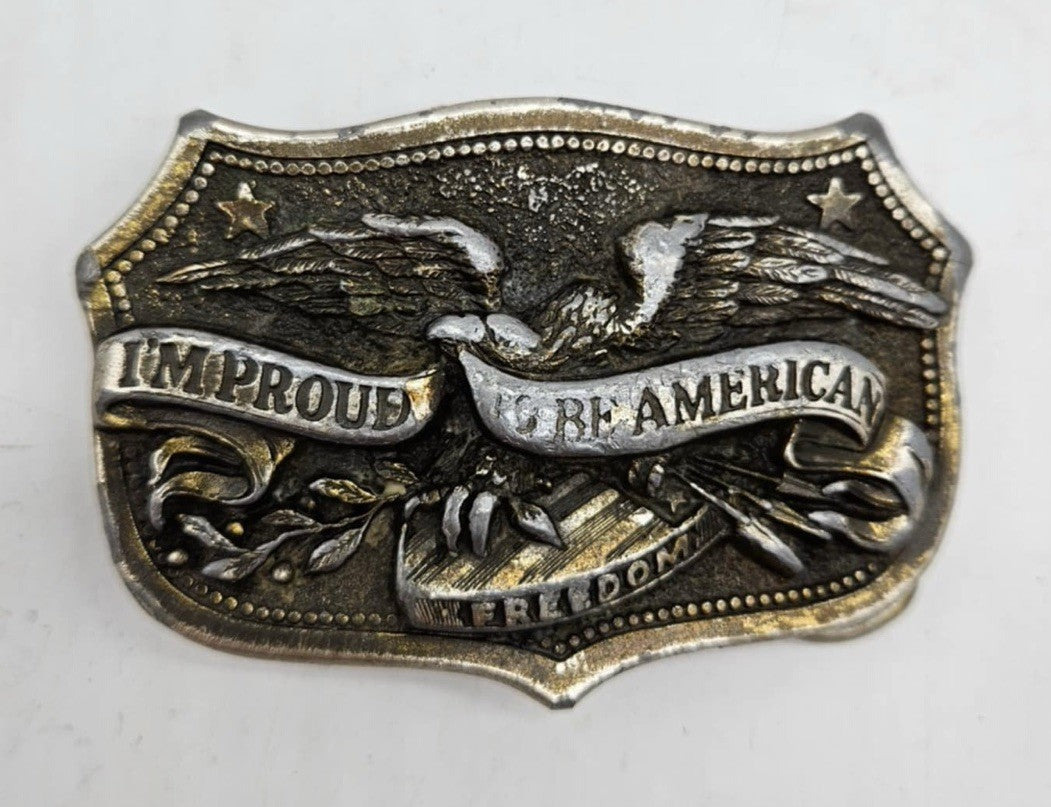 Vintage 1984 "I'm Proud to be American" USA Freedom Eagle Aged Belt Buckle Rare