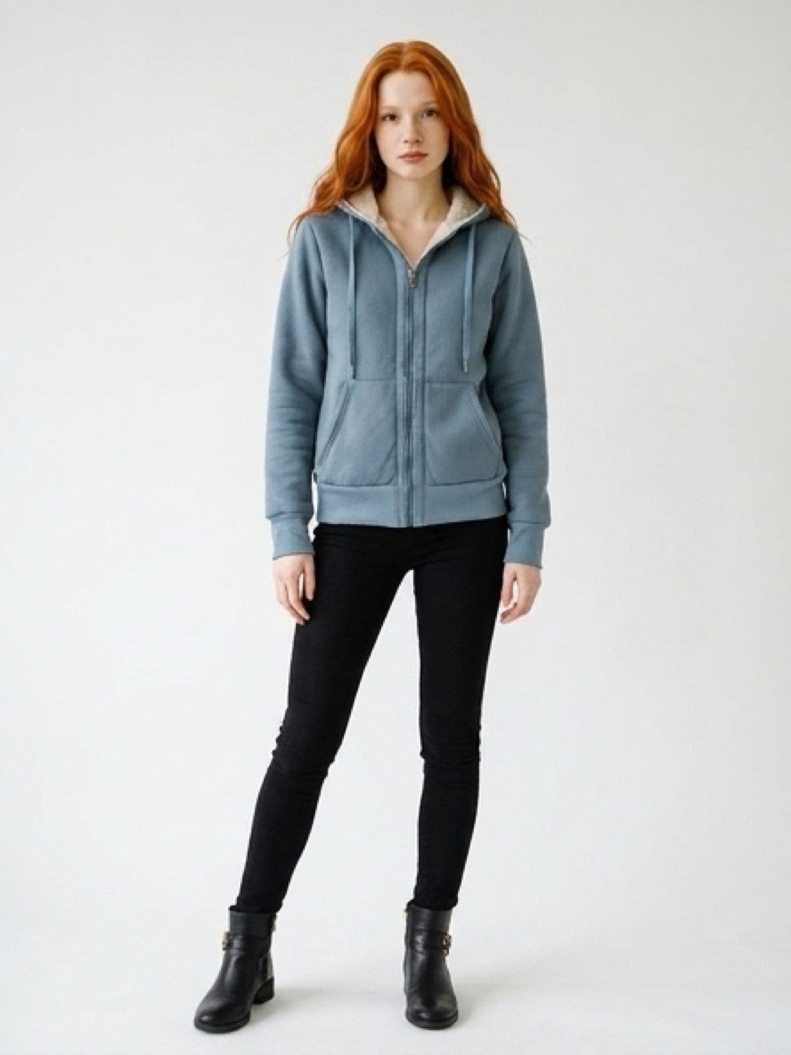 YeoKou Women’s Sherpa Lined Zip Hoodie Blue Size M
