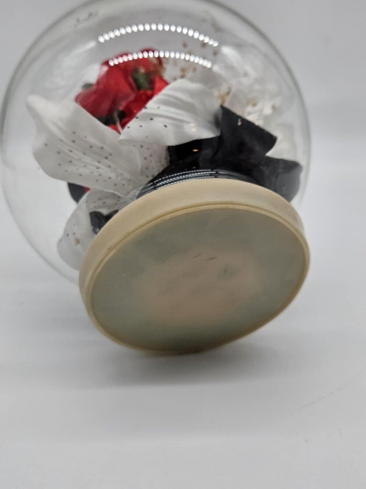 Vintage Floral Glass Globe Terrarium W/ Red Flower Centerpiece