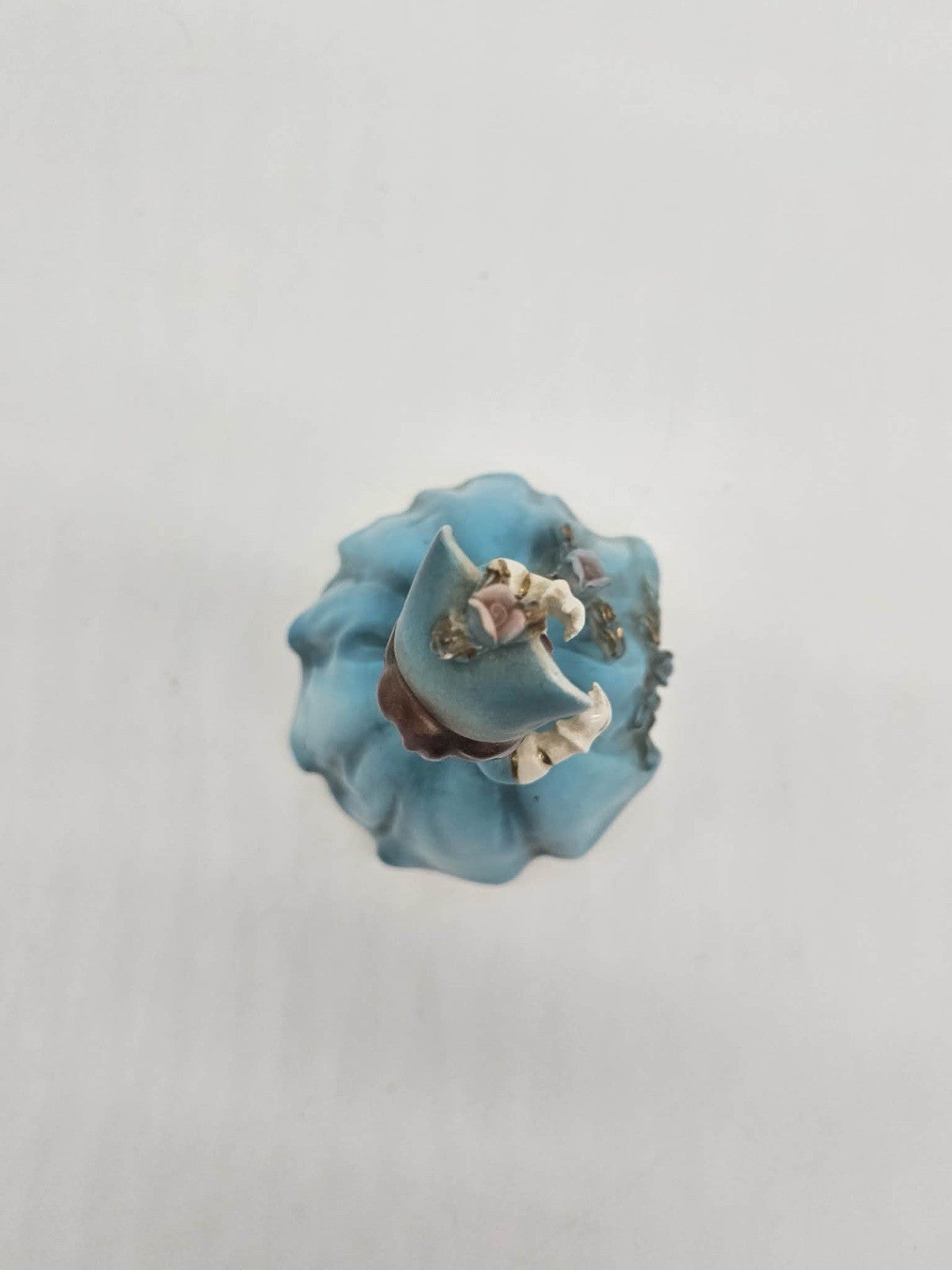 Vintage Cherchez La Femme Figurine Girl in Blue Dress Hat Flowers #7616
