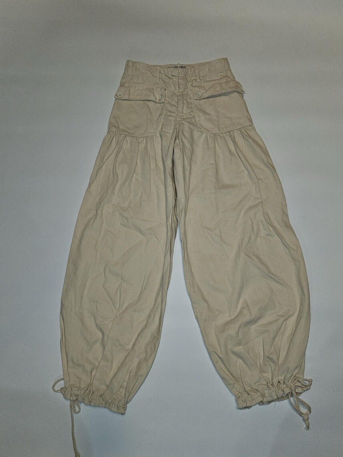 Free People Pants Womens Large Off White Elastic Waist High Rise Balloon Leg