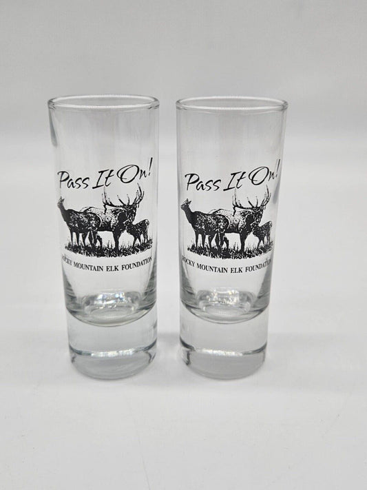 RARE VINTAGE Rocky Mountain Elk Foundation Tall Shot Glasses