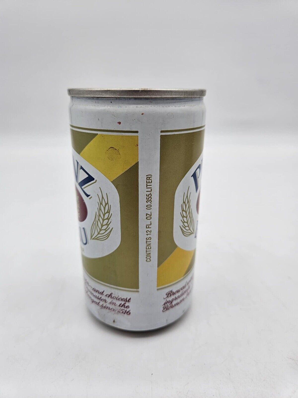Prinz Brau Beer can, empty 12 oz, pull top can