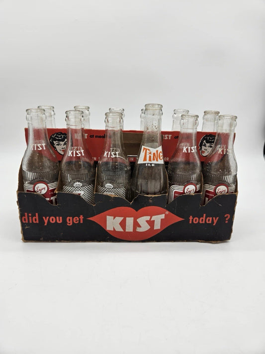 Vintage 12 Pack of Kist Soda (11) Bottles 10 Oz & 1 Ting Bottle