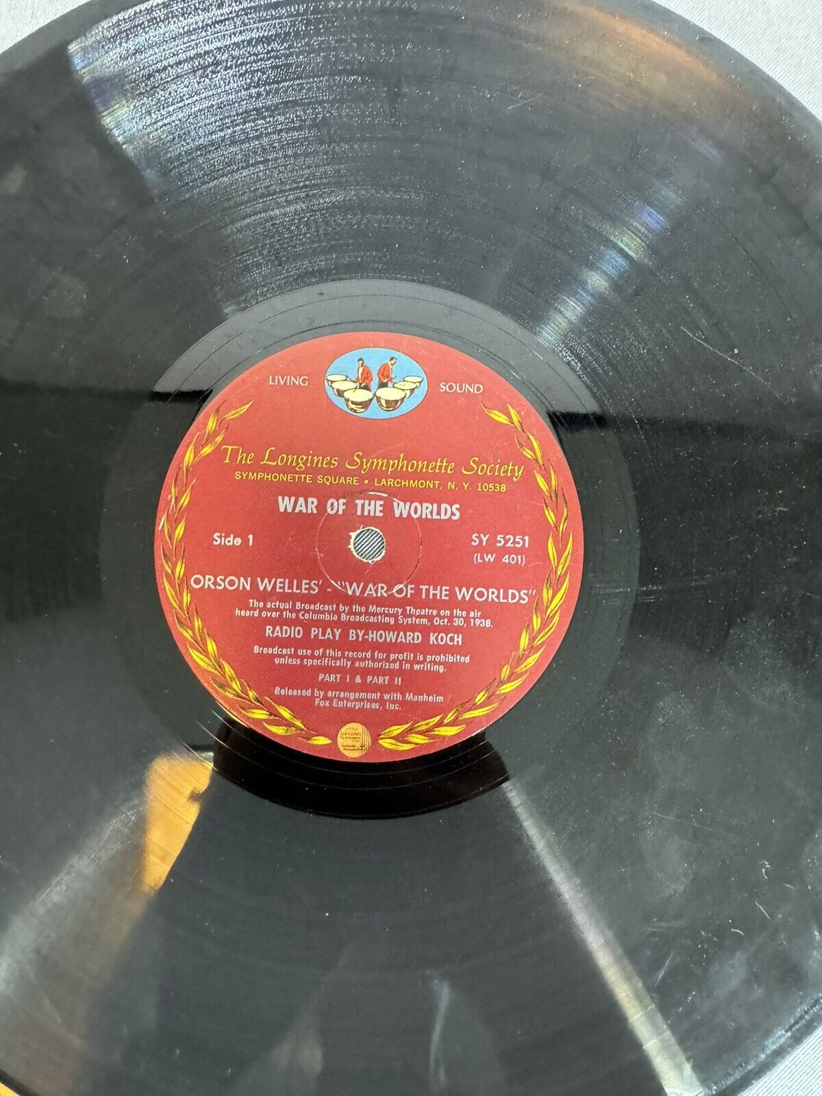 Orson Welles War of the Worlds Broadcast by The Mercury Theatre Vinyl LP SY 5251